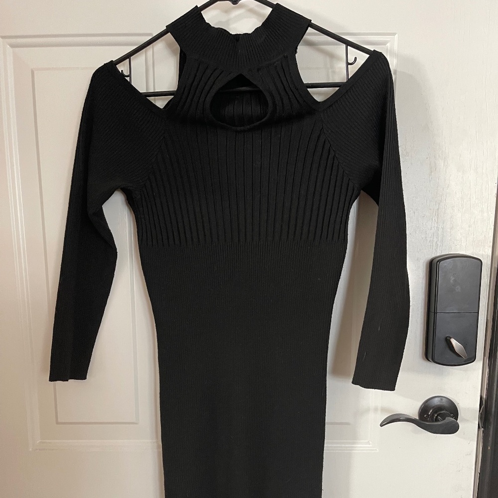 Womens black off-the-shoulder sweater dress